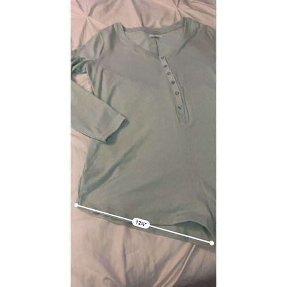 Colsie Glitter Romper Short Pajama Long Sleeve Mint Green Women’s L Metallic EUC - Picture 12 of 16